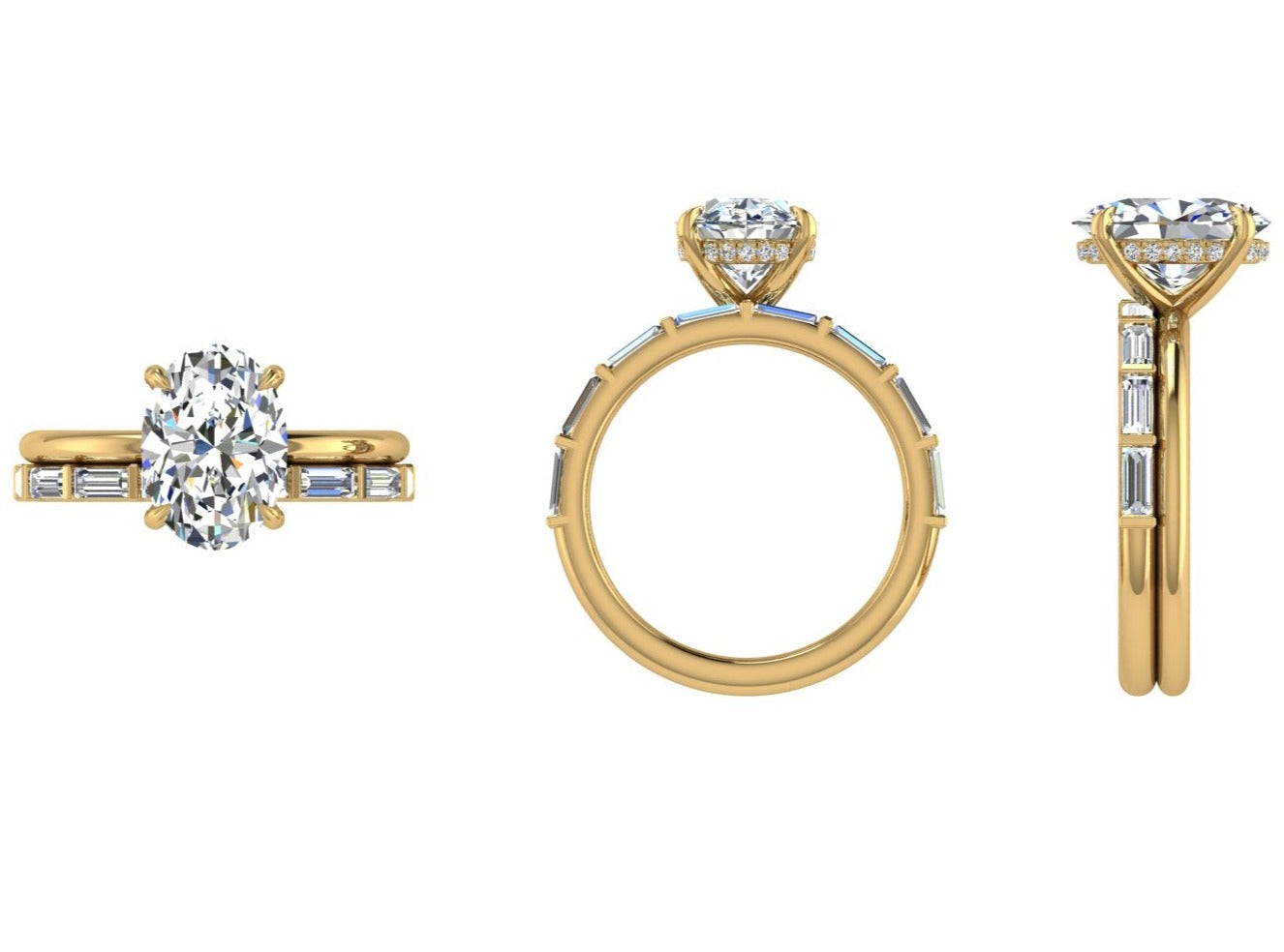 Oval Diamond Engagement ring with Baguette Band - TheNetJeweler