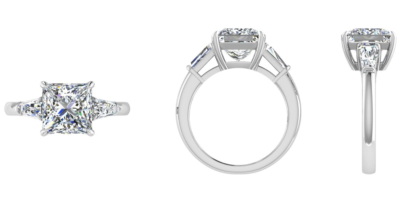 3 Stone Princess Cut Diamond Engagement Ring - Thenetjeweler