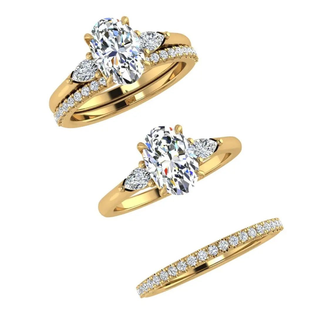 Oval and Pear Lab Grown Diamond Bridal Set Yellow Gold 14K