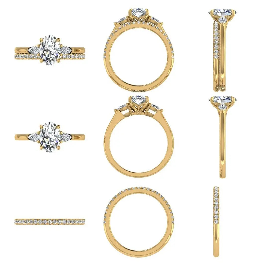 Oval and Pear Lab Grown Diamond Bridal Set Yellow Gold 14K - Thenetjeweler