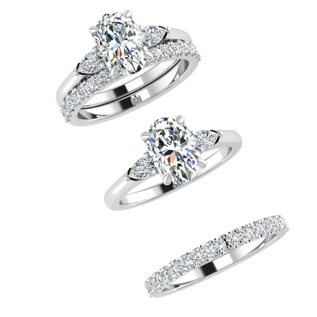 Oval and Pear Lab Grown Diamond Bridal Set White Gold 14K