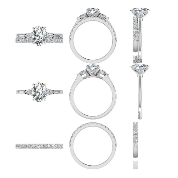 Oval and Pear Lab Grown Diamond Bridal Set White Gold 14K - Thenetjeweler