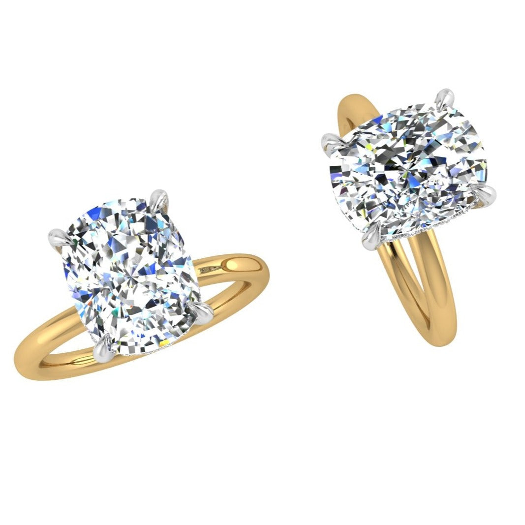 Cushion Diamond Hidden Halo Engagement Ring - Thenetjeweler