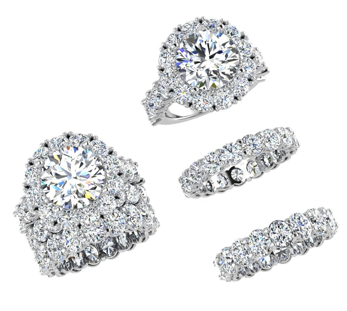 Diamond Engagement Ring and Eternity Band 18K - Thenetjeweler