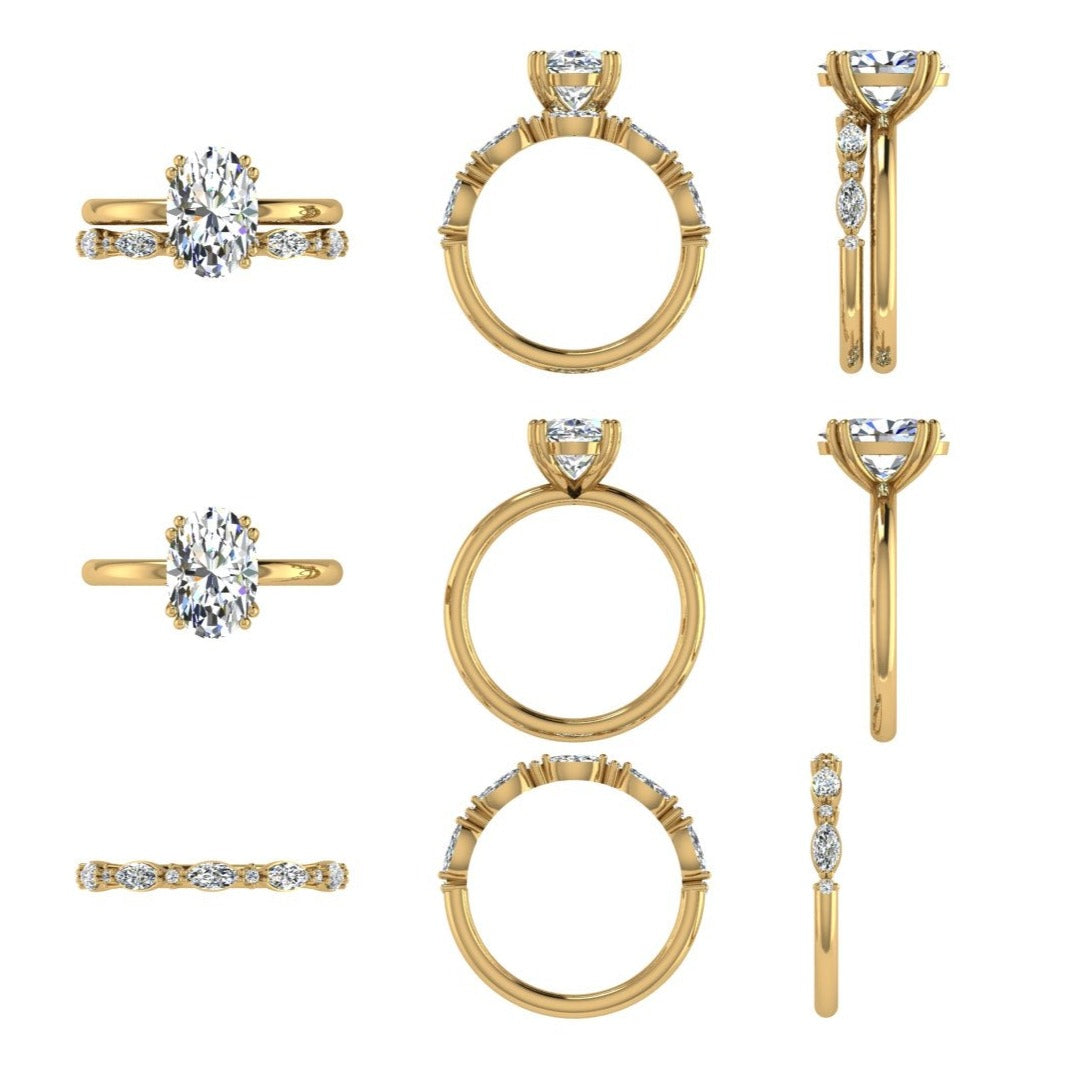Diamond Dot Marquise Band with Oval Solitatire ring- TheNetJeweler