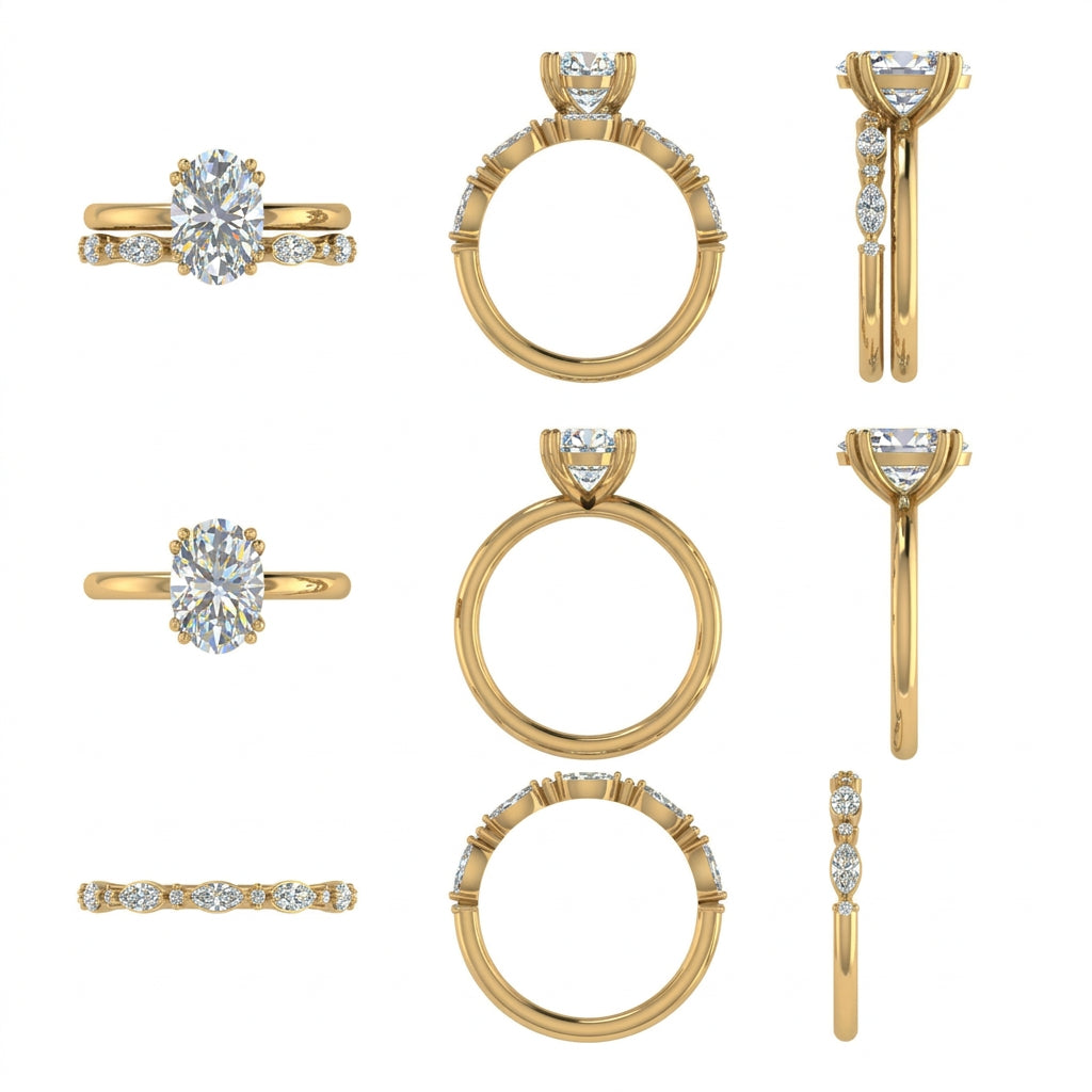 Diamond Dot Marquise Band with Oval Solitatire ring- The Net Jeweler