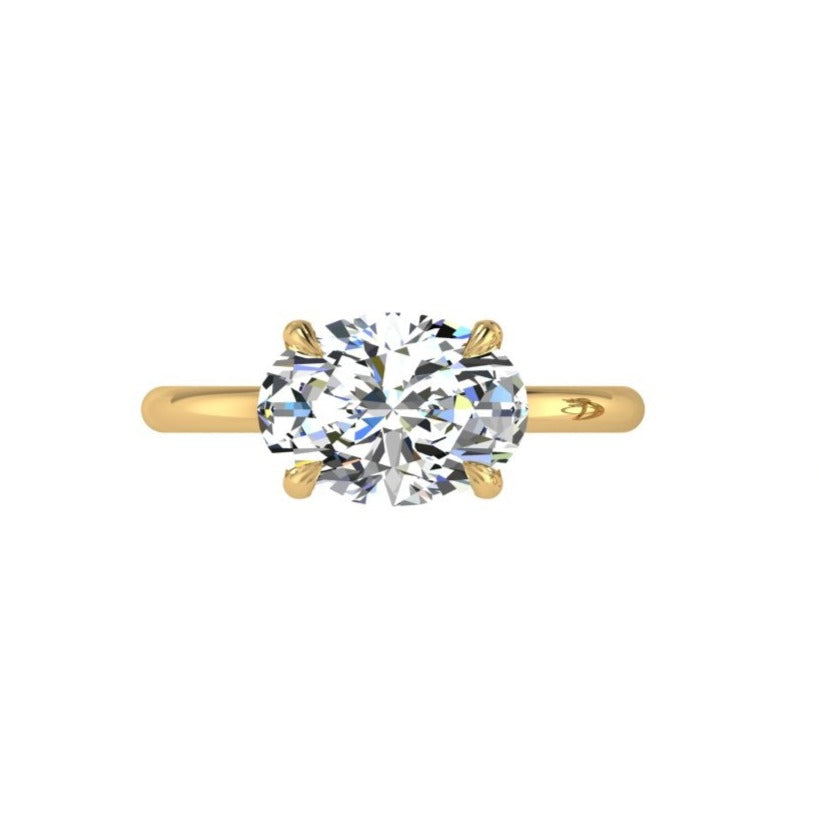 18K Yellow Gold East West Oval Diamond Ring - Thenetjeweler