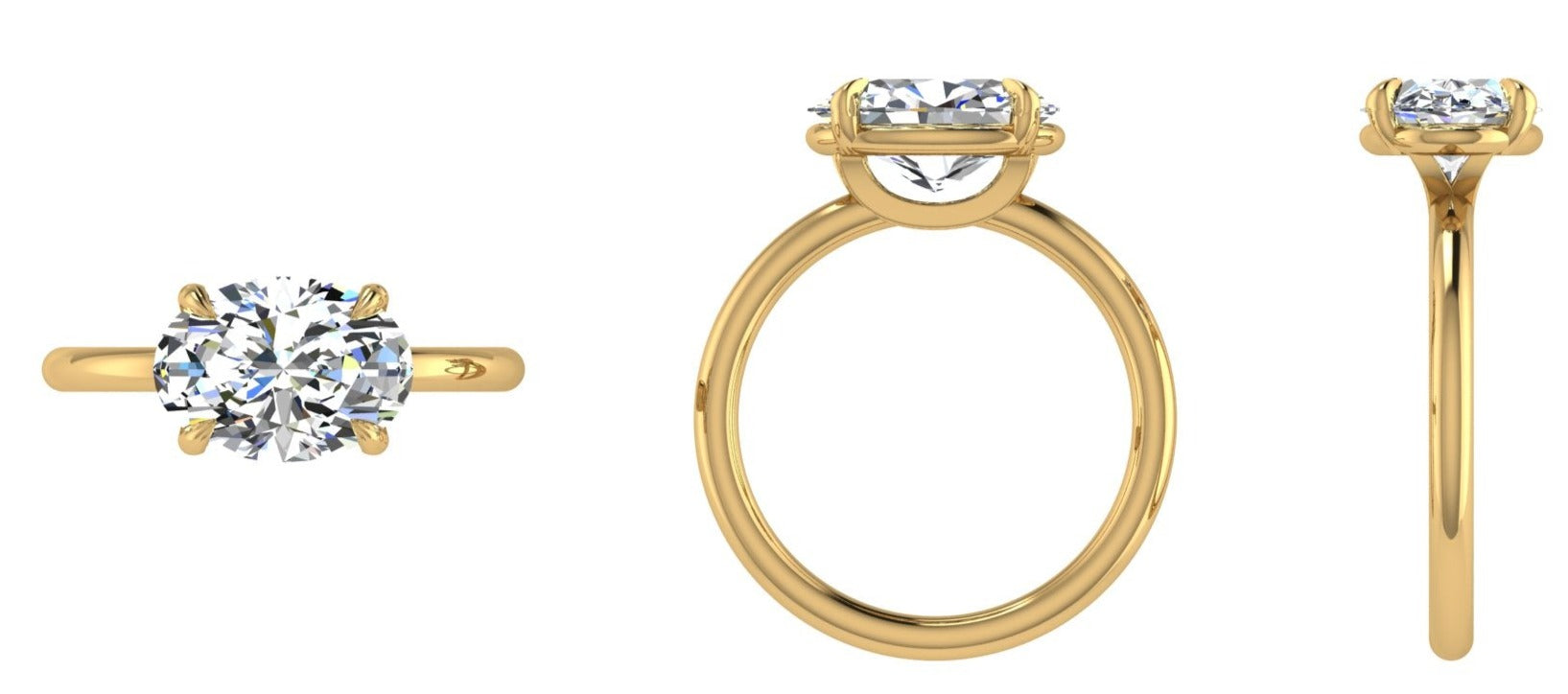 18K Yellow Gold East West Oval Diamond Ring - Thenetjeweler