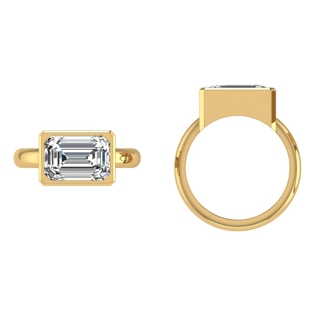 East West Emerald Cut Diamond Solitaire Bezel Setting - Thenetjeweler