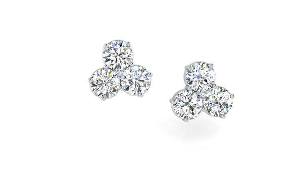 Three Diamonds with Accents Stud Earrings - Thenetjeweler