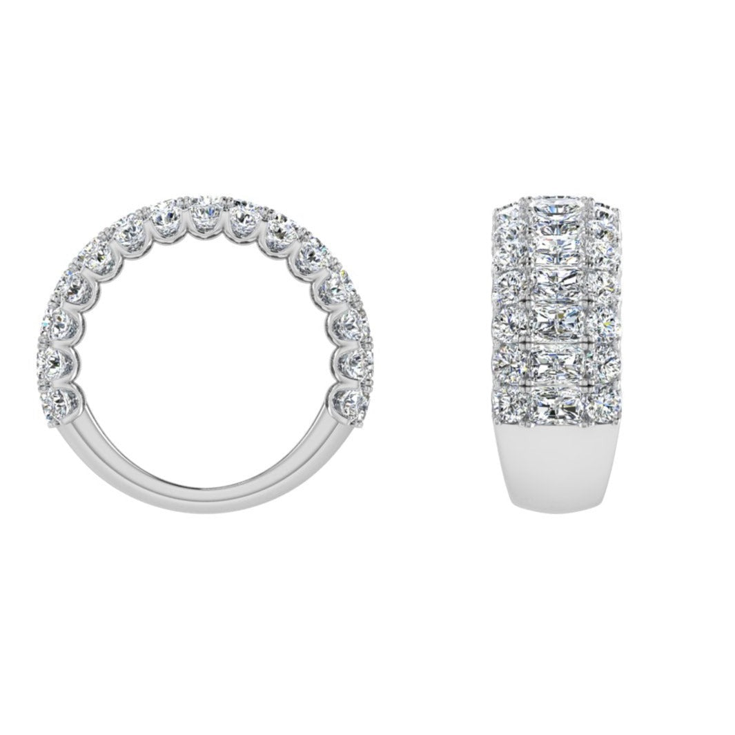Three Row Radiant and Round Diamonds Wedding Band - Thenetjeweler