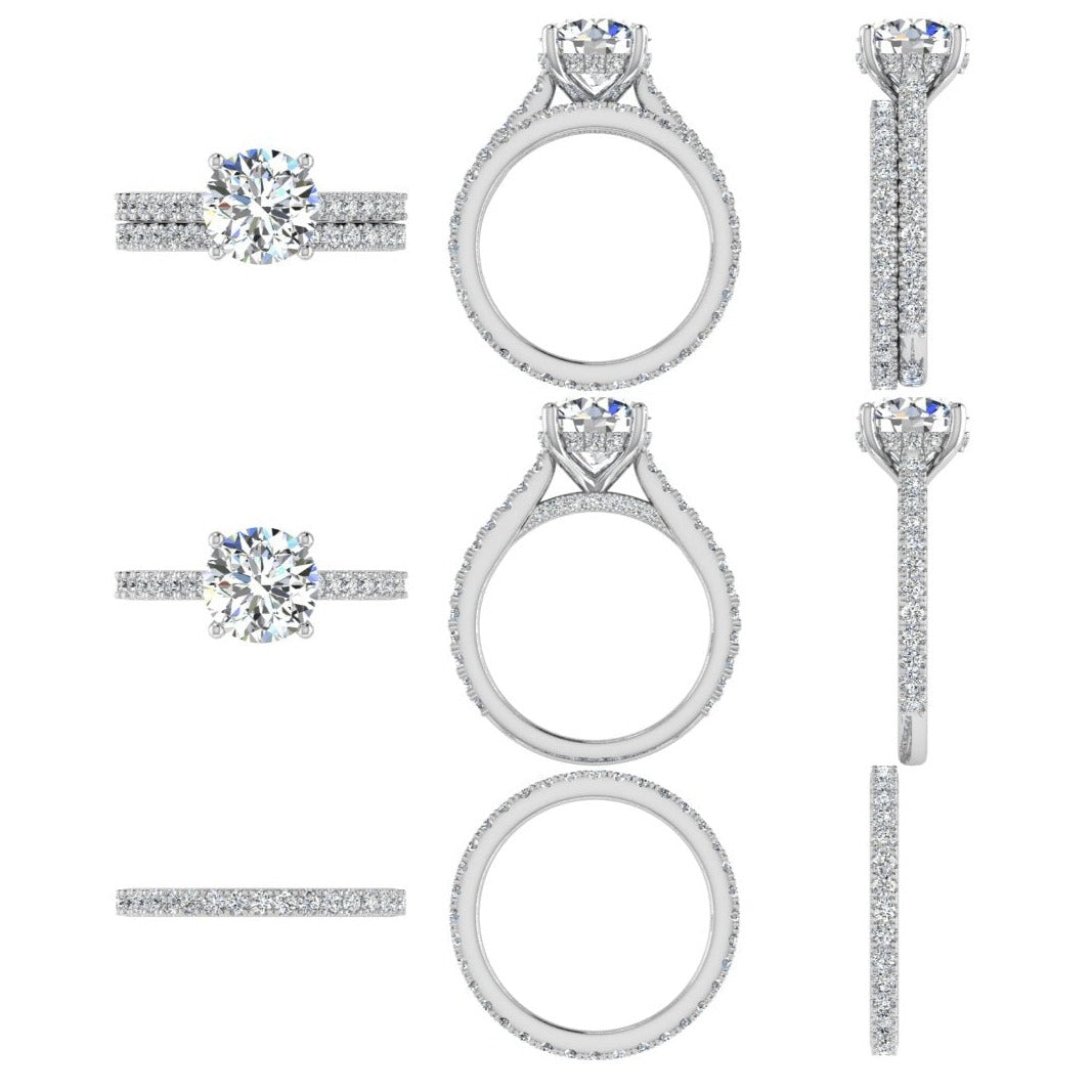 Diamond Engagement Ring with Secret Halo and Diamond Band - TheNetJeweler