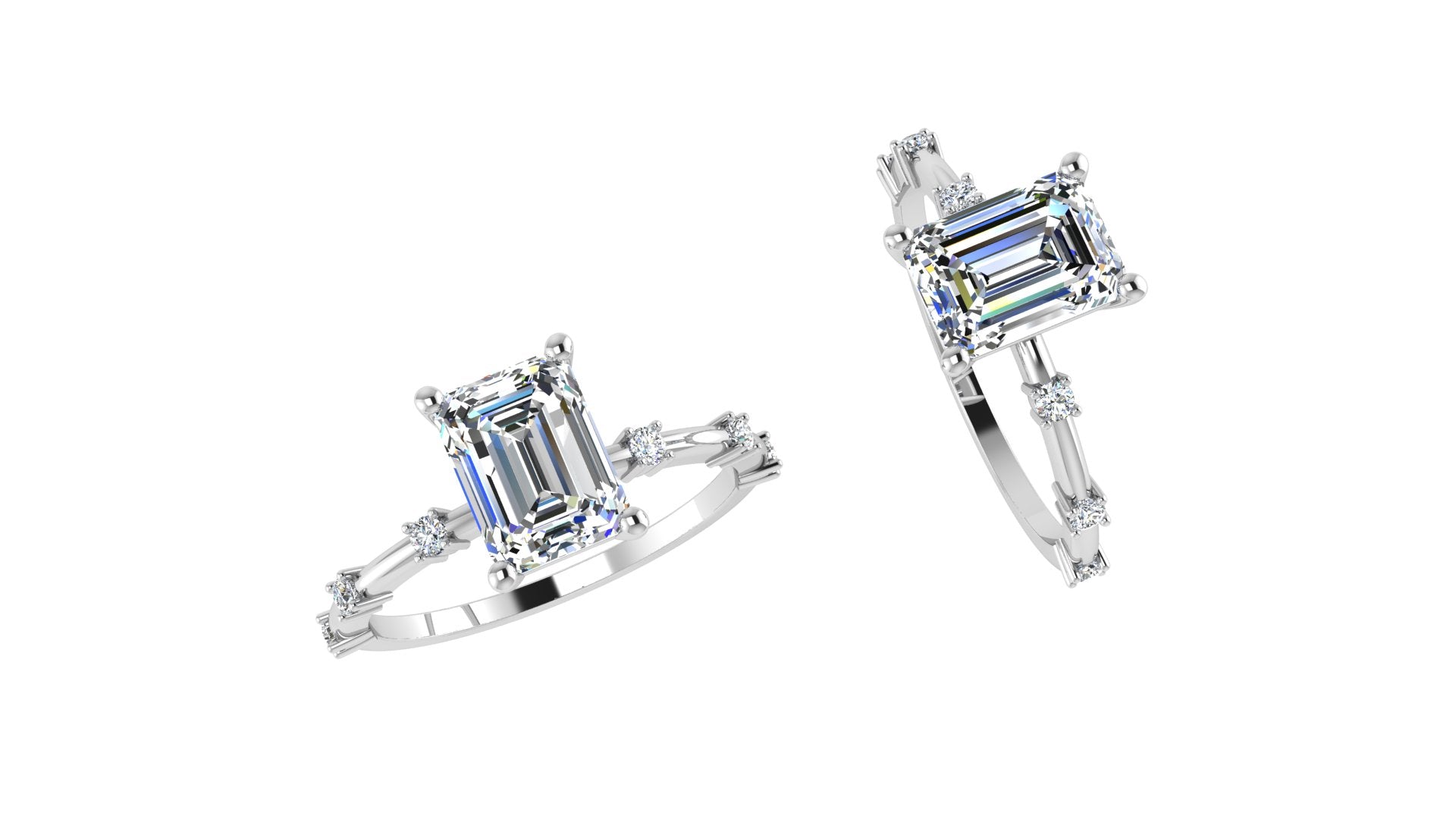 Emerald cut Diamond Solitaire Ring with Spaced Accents 0.09 ct - Thenetjeweler