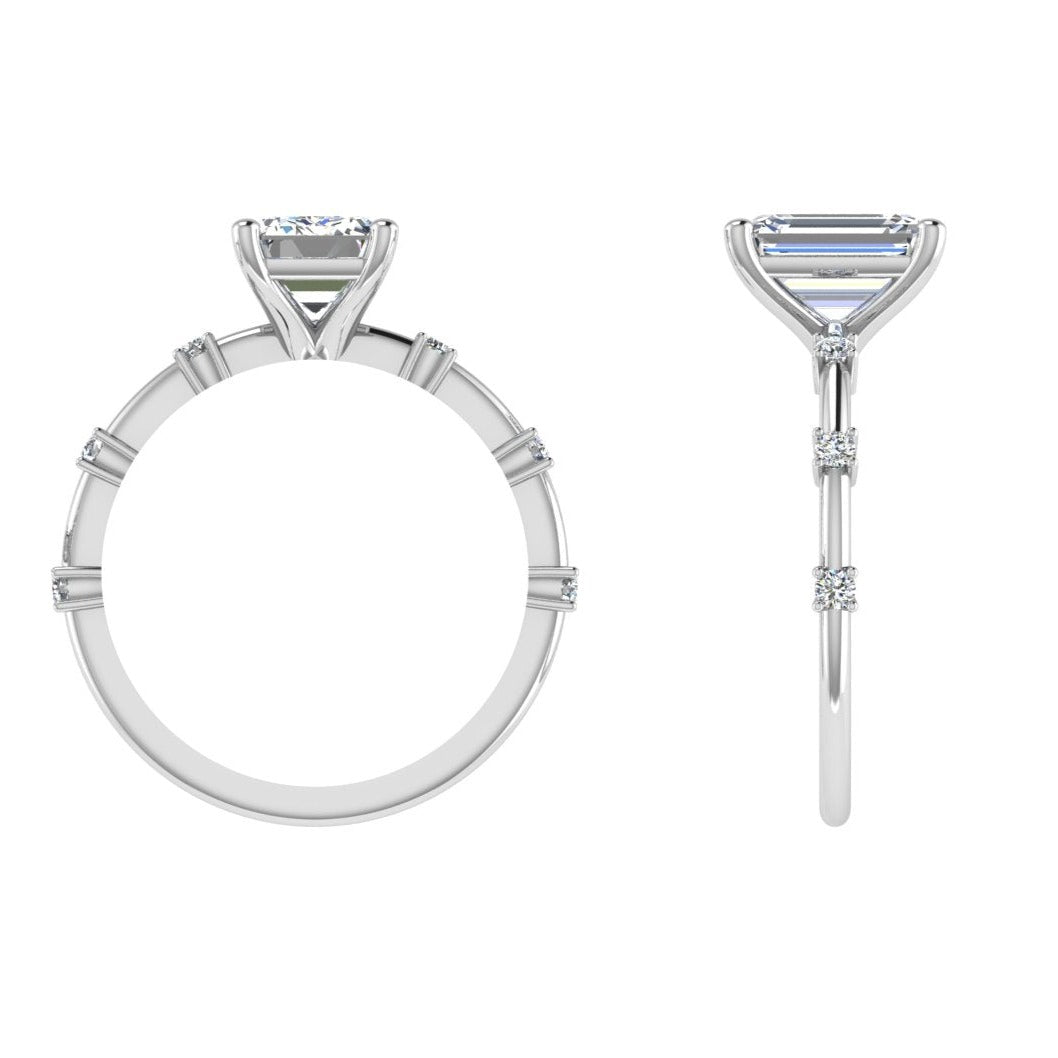 Emerald cut Diamond Solitaire Ring with Spaced Accents 0.09 ct - Thenetjeweler