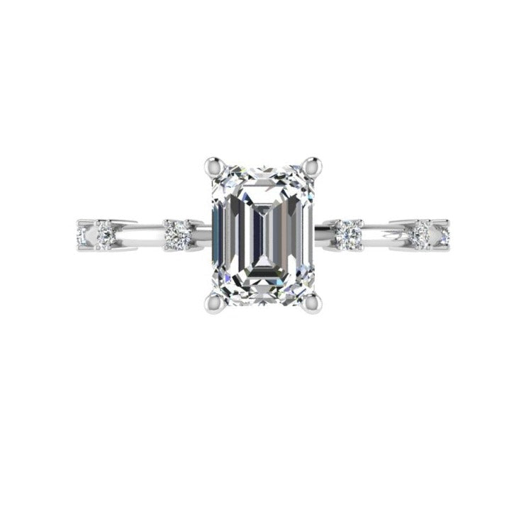 Emerald cut Diamond Solitaire Ring with Spaced Accents ct