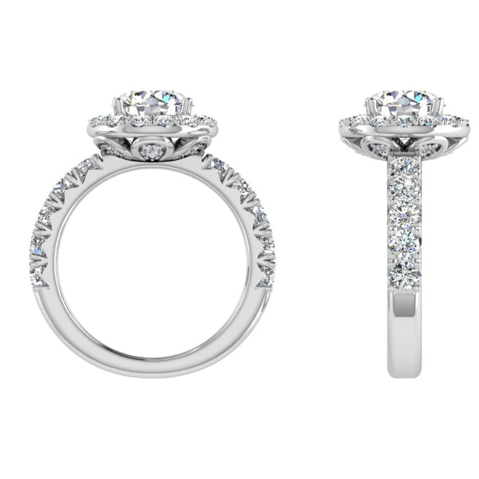 Round Halo Diamond Engagement Ring Flower Detailing 1.50ctw - Thenetjeweler