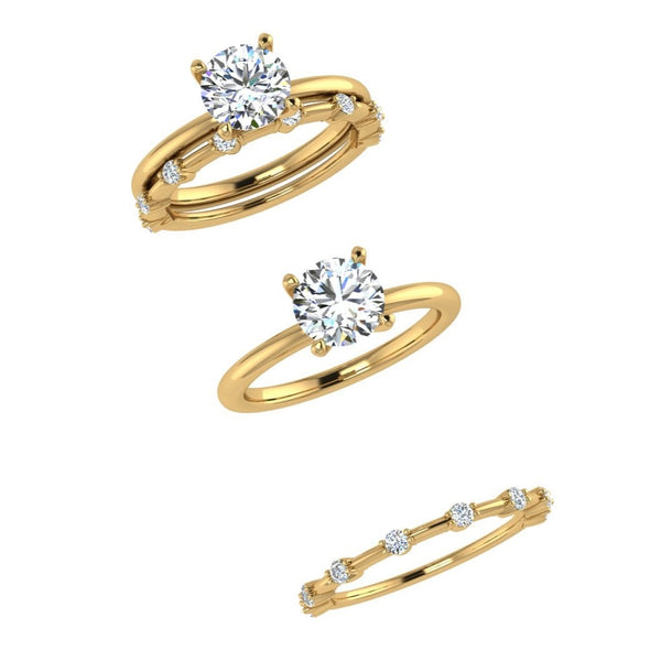 Half Eternity Spaced Diamonds Band and Solitaire Ring - Thenetjeweler