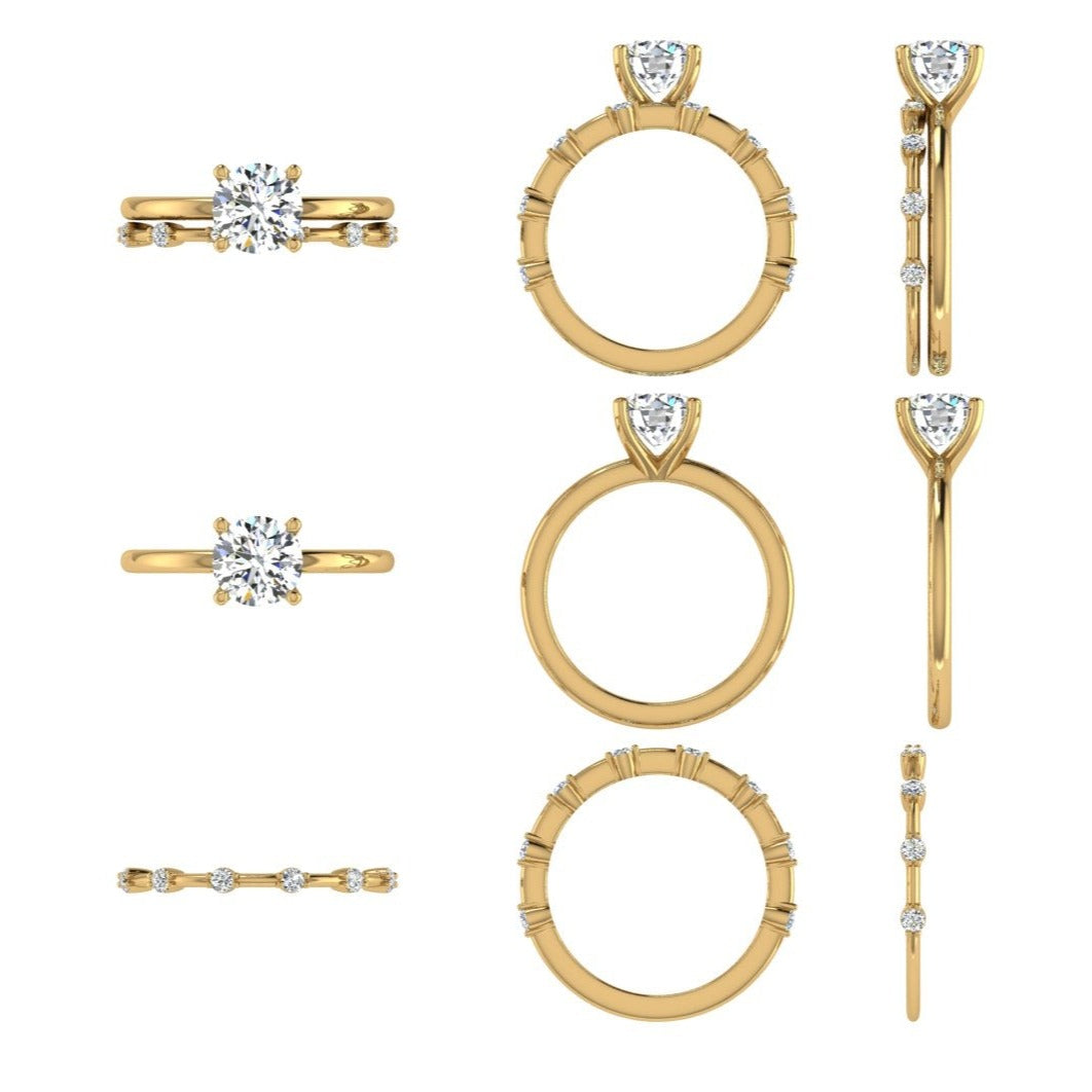 Half Eternity Spaced Diamonds Band and Solitaire Ring - Thenetjeweler
