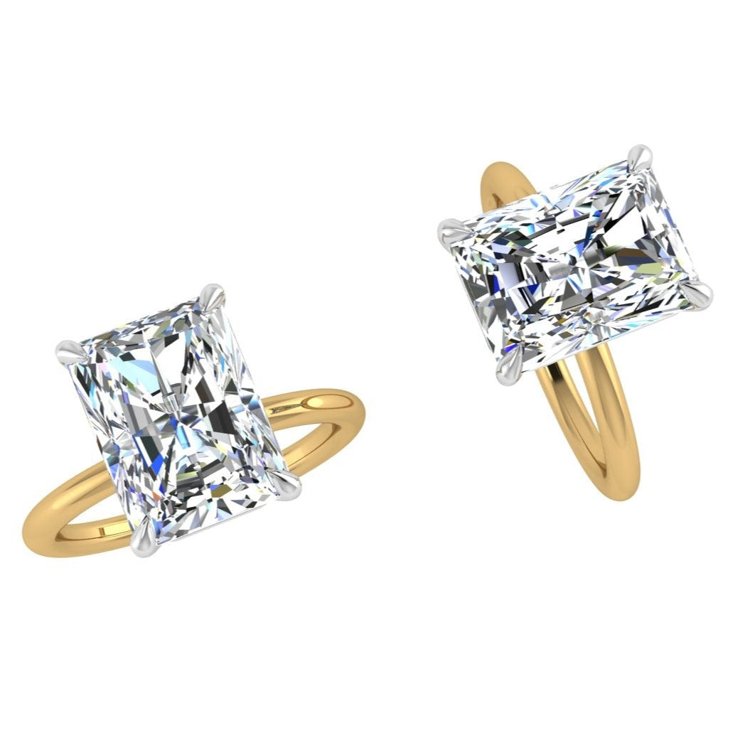 Radiant Diamond Solitaire Ring 18K Two Tone Gold - Thenetjeweler
