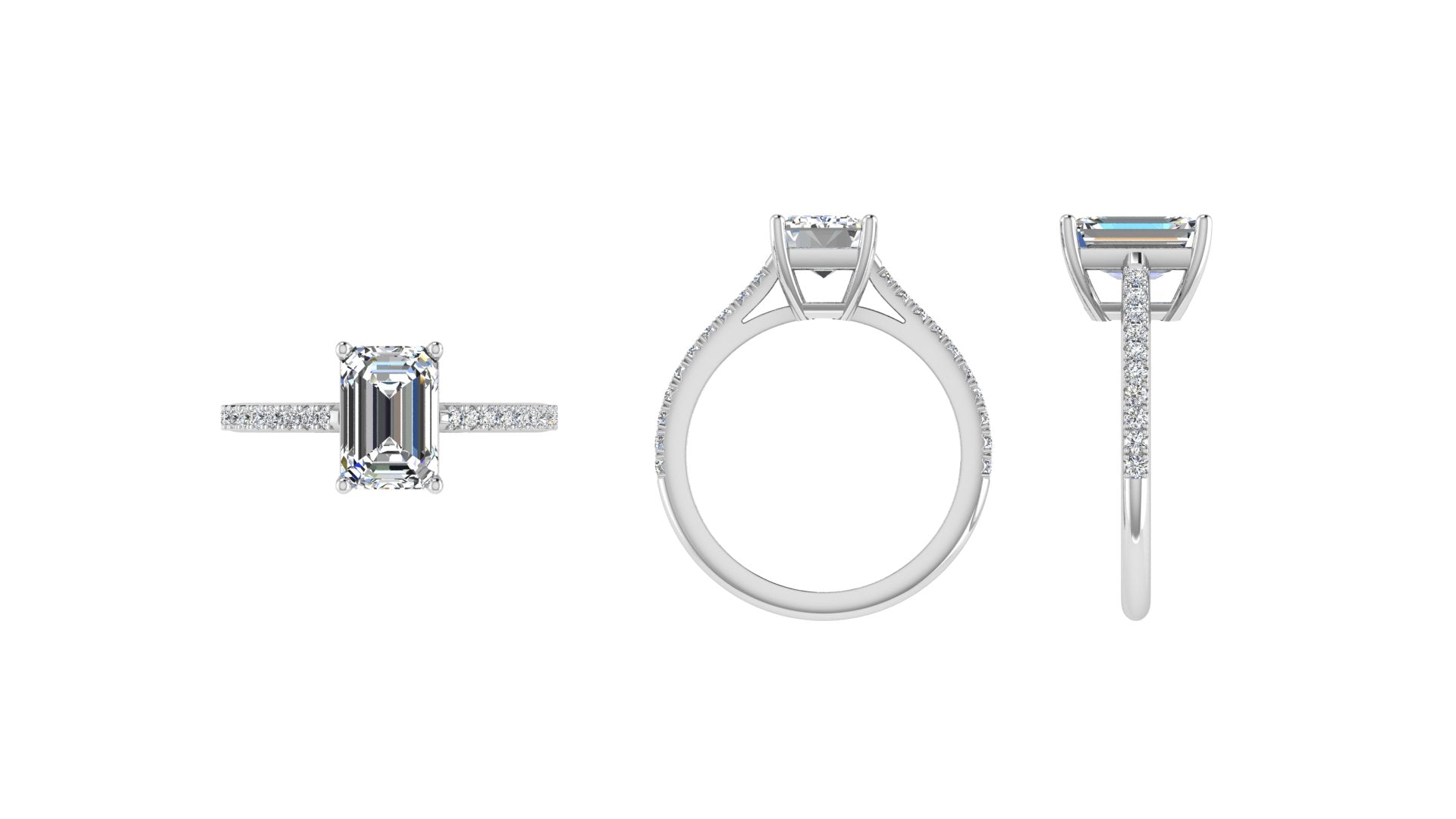 Emerald Solitaire Engagement Ring with Side Diamonds 0.26 CT - Thenetjeweler