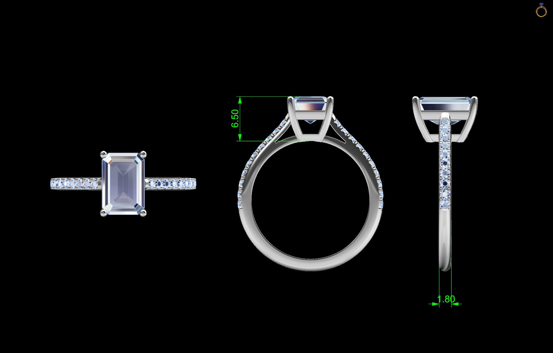 Emerald Solitaire Engagement Ring with Side Diamonds 0.26 CT - Thenetjeweler