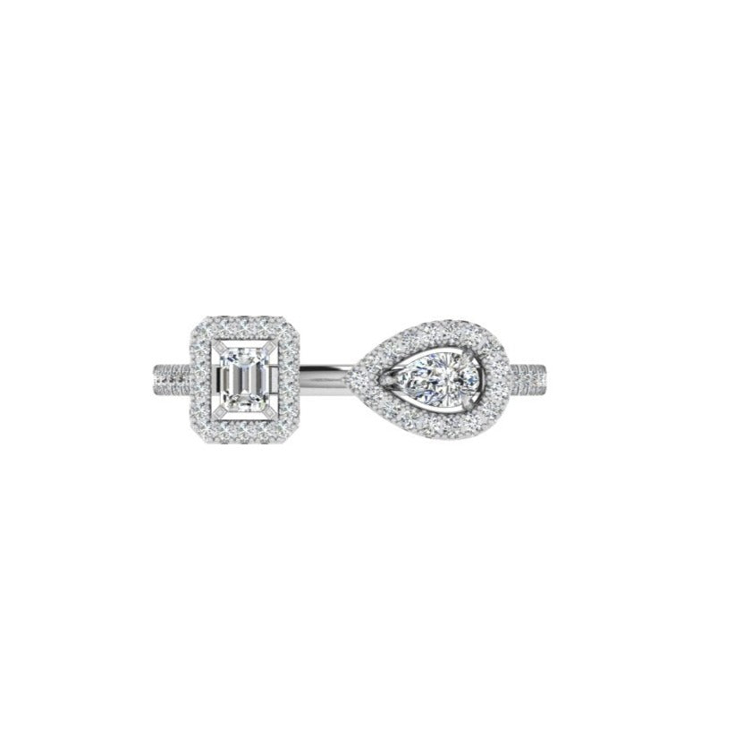 Pear and Emerald Cut Halo Diamond Open Ring - Thenetjeweler
