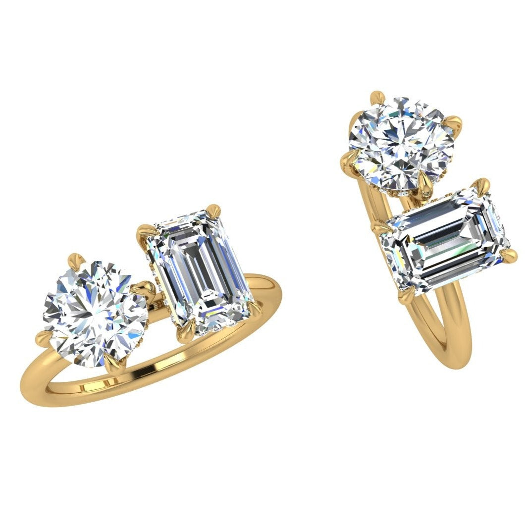 Round and Emerald cut diamond Engagement Ring Hidden Halo - Thenetjeweler