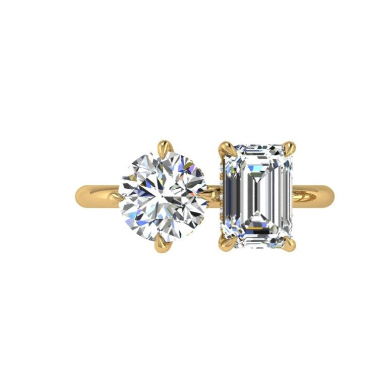 Round and Emerald cut diamond Engagement Ring Hidden Halo - Thenetjeweler