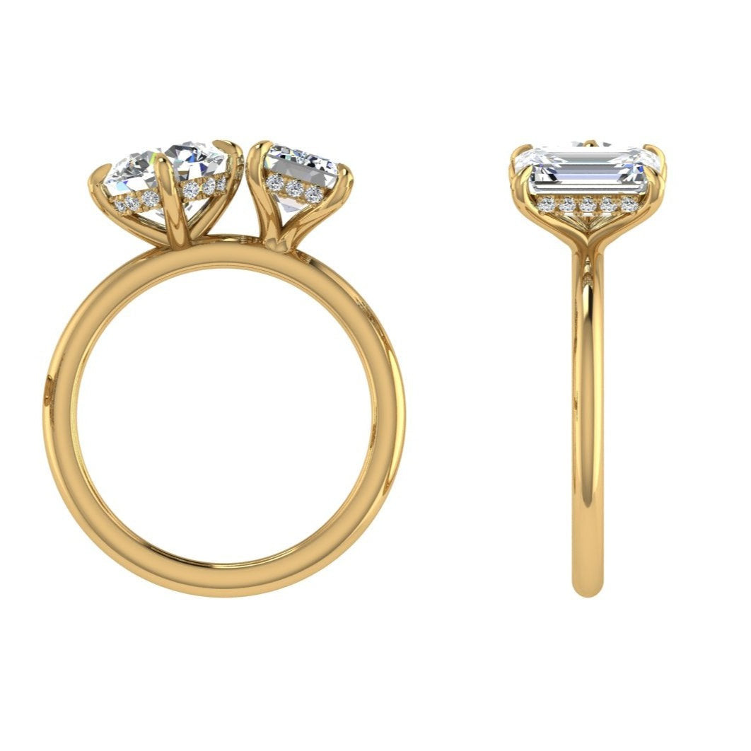 Round and Emerald cut diamond Engagement Ring Hidden Halo - Thenetjeweler