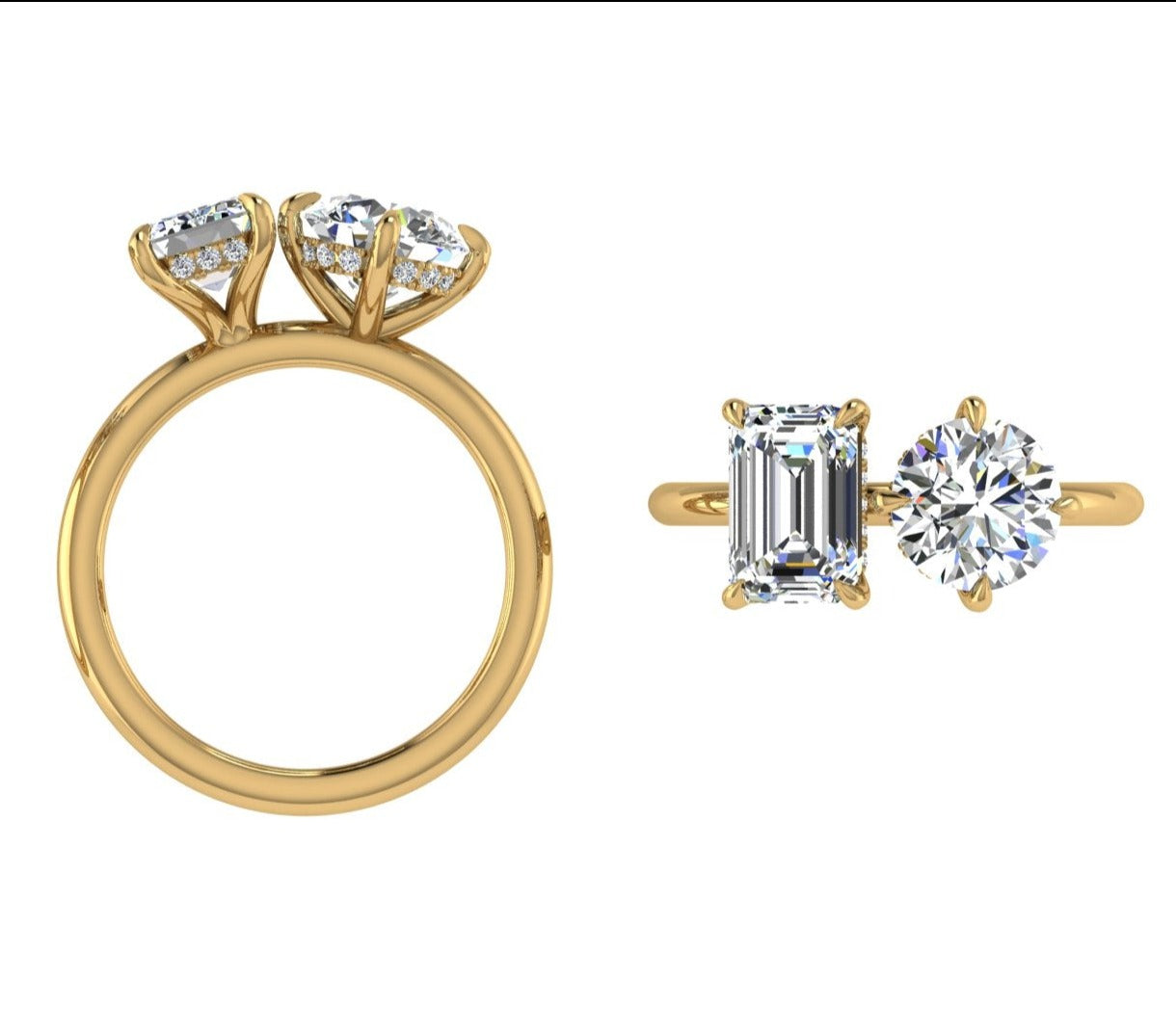 Round and Emerald cut diamond Engagement Ring Hidden Halo - Thenetjeweler