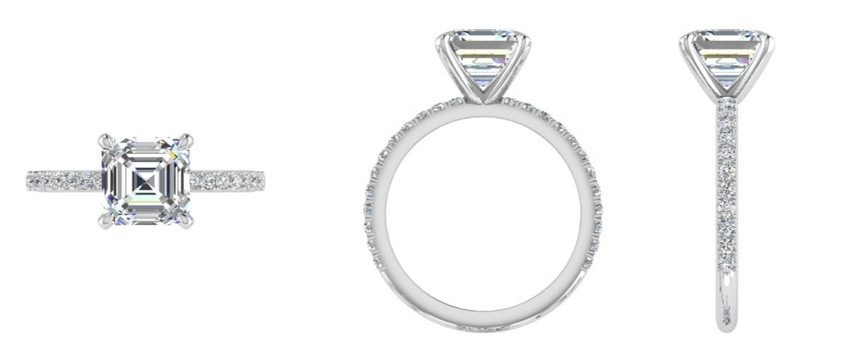 Asscher Diamond Engagement Ring With Side Stones 0.30ct - TheNetJeweler