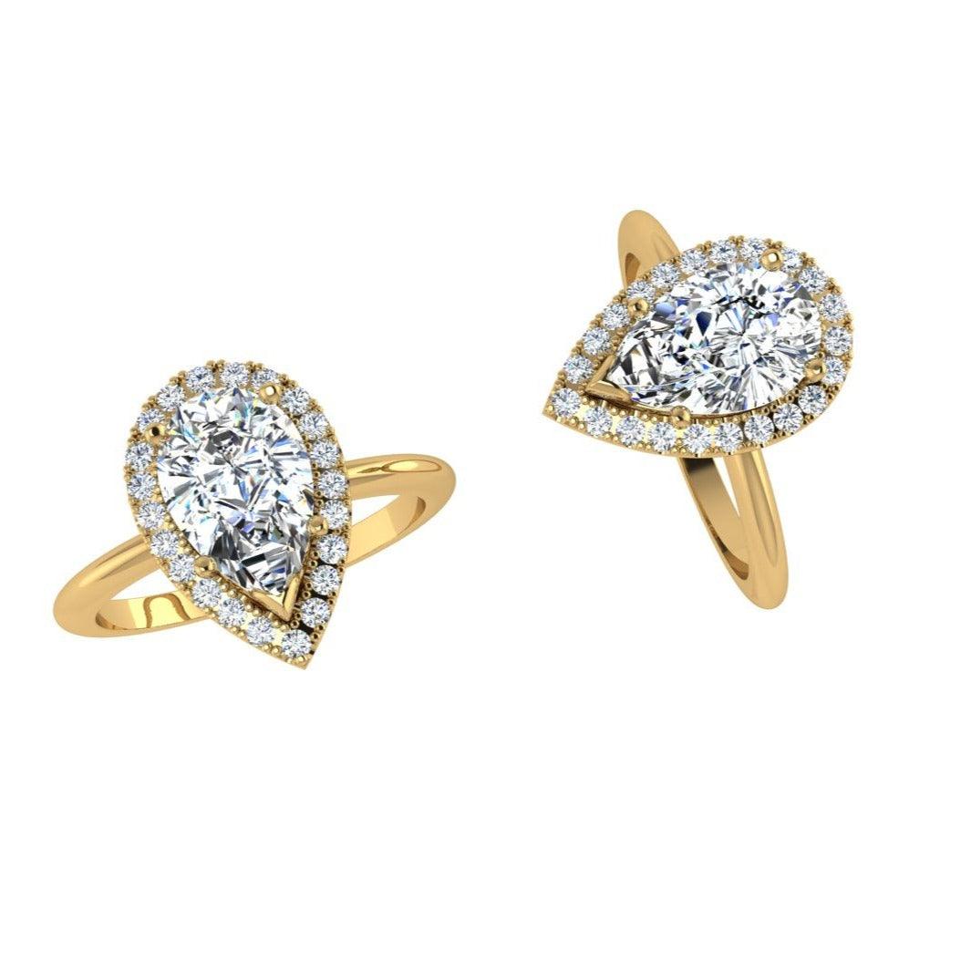 Pear Halo Diamond Engagement Ring 18K Yellow Gold - Thenetjeweler