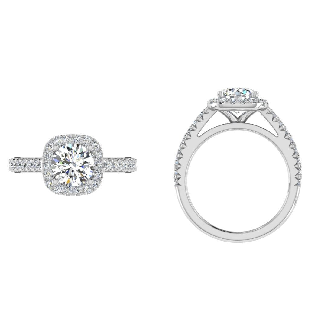 0.45ct. Round diamond cushion halo Engagement Ring - Thenetjeweler