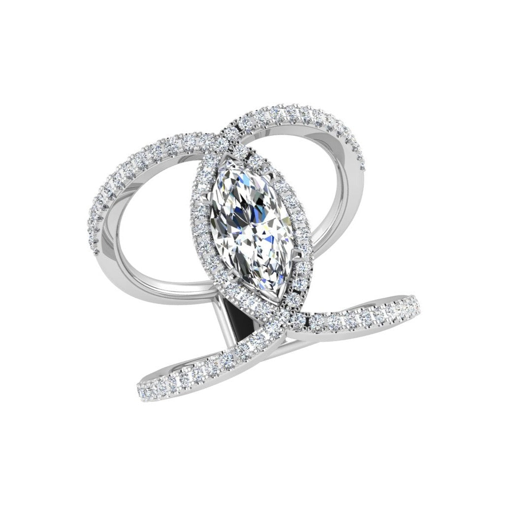 Marquise Halo Diamond Crossover Engagement Ring - Thenetjeweler
