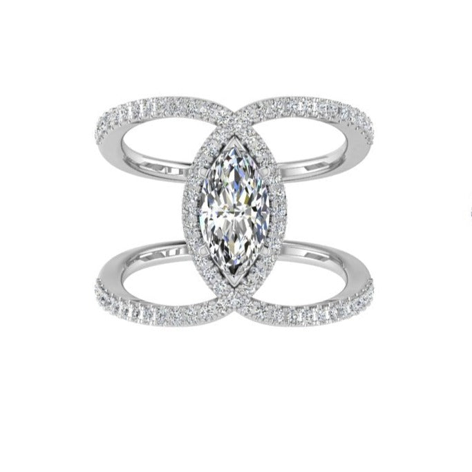 Marquise Halo Diamond Crossover Engagement Ring - Thenetjeweler