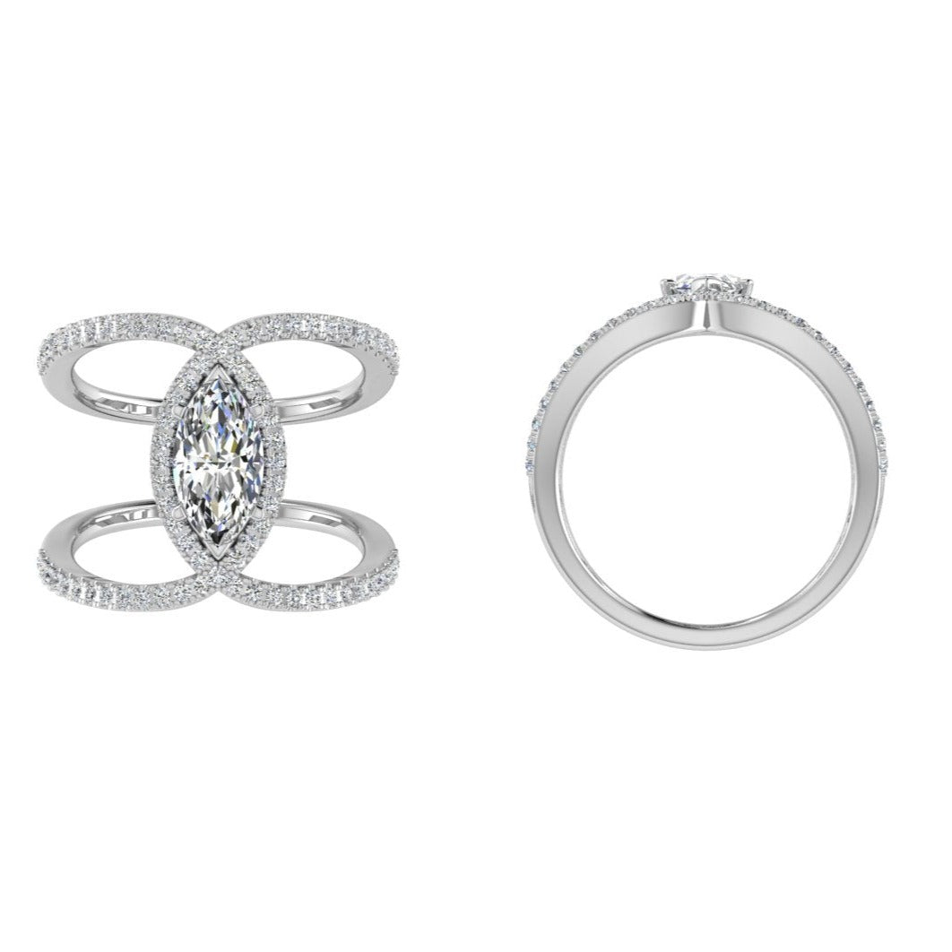 Marquise Halo Diamond Crossover Engagement Ring - Thenetjeweler