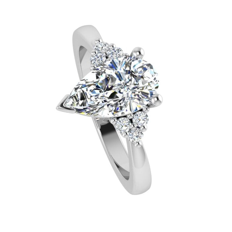 Pear Diamond Engagement Ring with Accents 18K White Gold - Thenetjeweler