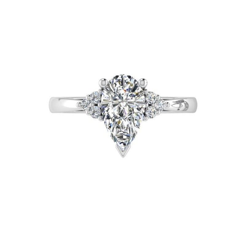 Pear Diamond Engagement Ring with Accents 18K White Gold - Thenetjeweler