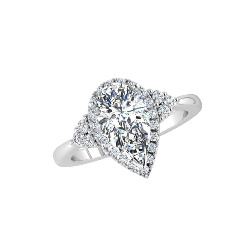 Pear Shaped Diamond Ring With Halo and Side Accents - Thenetjeweler