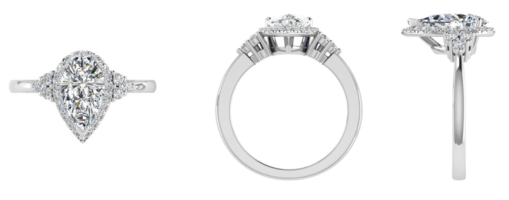 Pear Shaped Diamond Ring With Halo and Side Accents - Thenetjeweler