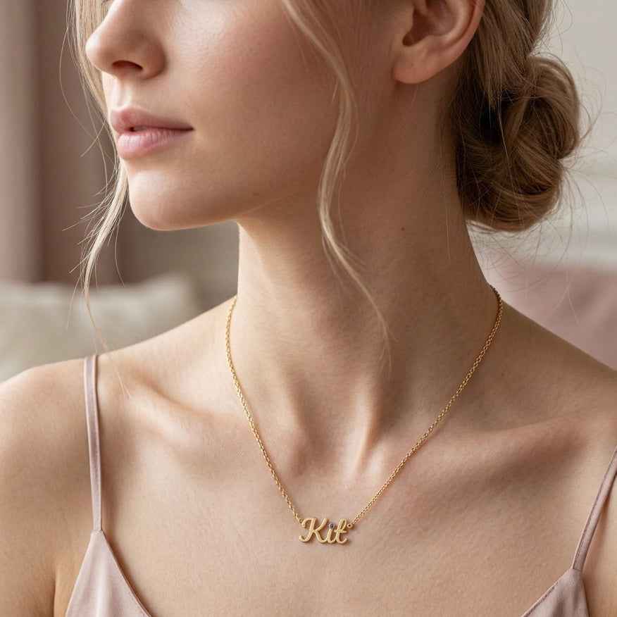 Personalized "Kit" Name Necklace in 14K Gold – Custom Script Pendant