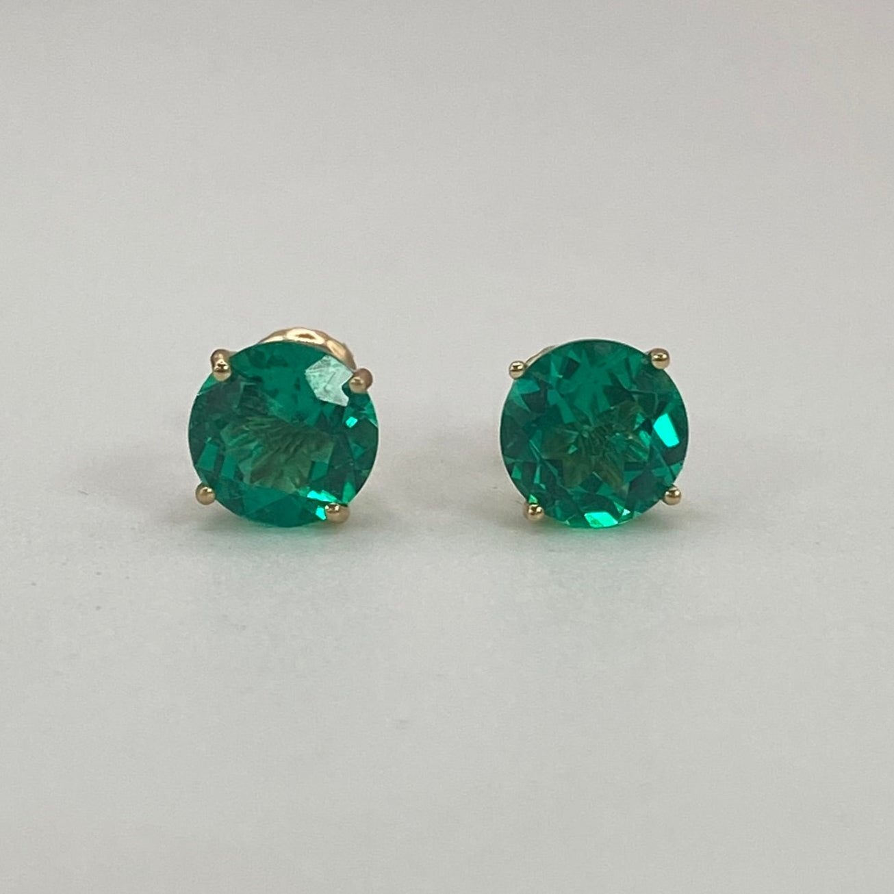 Lab-Grown Round Emerald Stud Earrings - TheNetJeweler