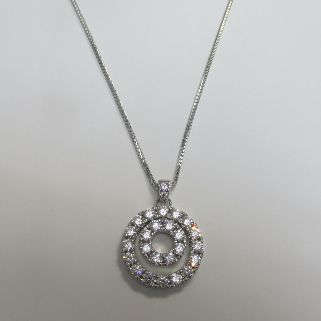 4.28 CT Lab Diamond Double Circle 14K White Gold Necklace - Thenetjeweler