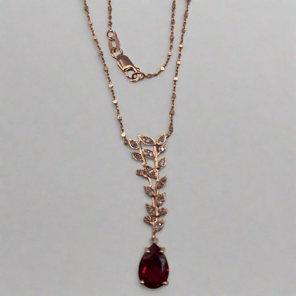 Lab Ruby and Diamond Floral Necklace Earrings Set 14k Gold - Thenetjeweler