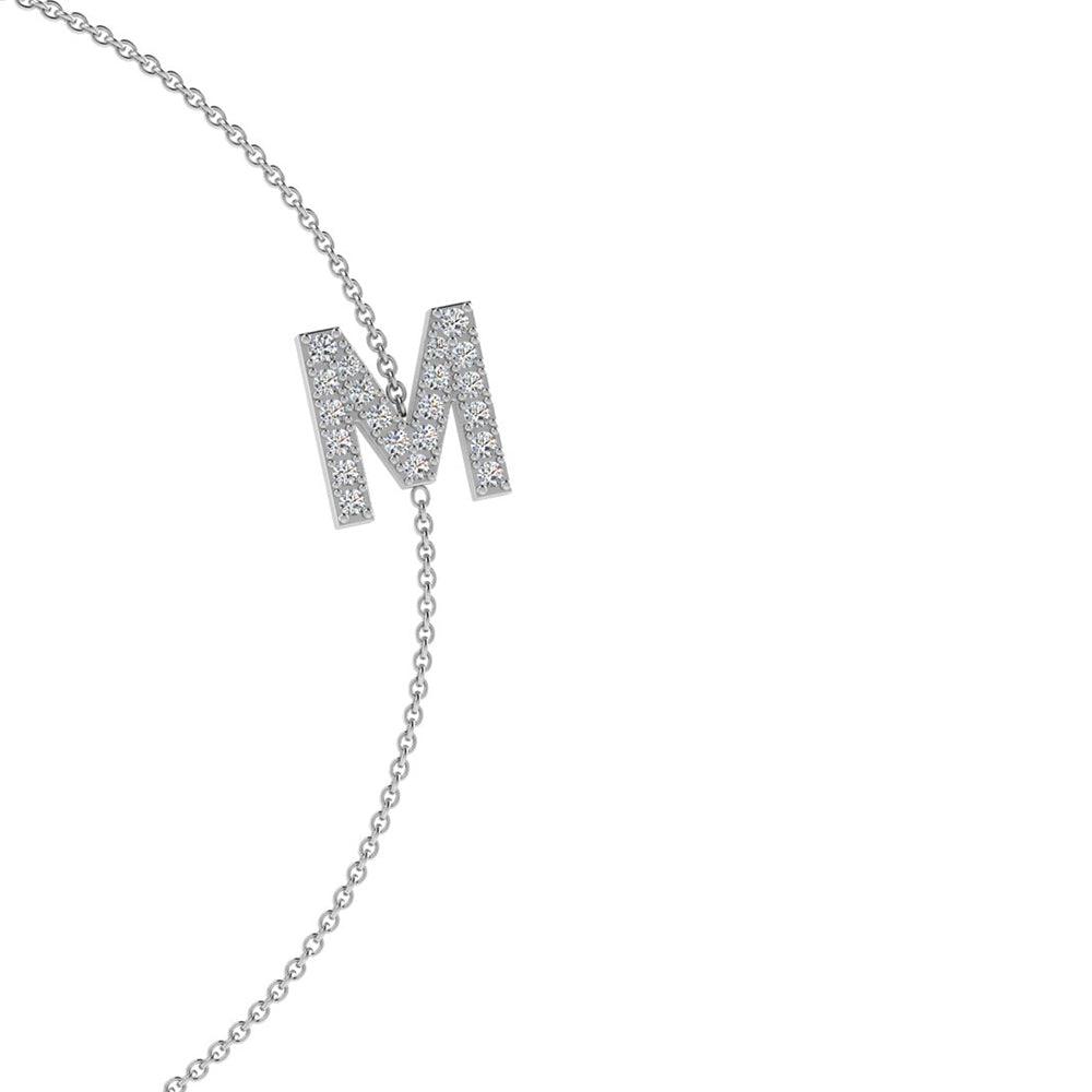 Asymmetrical Custom Initial Necklace M with Diamonds - Thenetjeweler