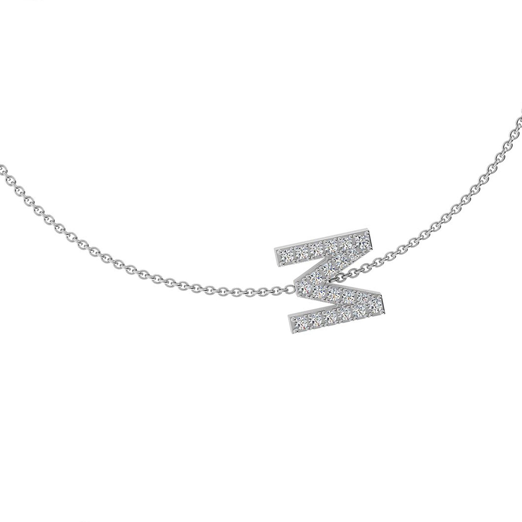 Asymmetrical Custom Initial Necklace M with Diamonds - Thenetjeweler