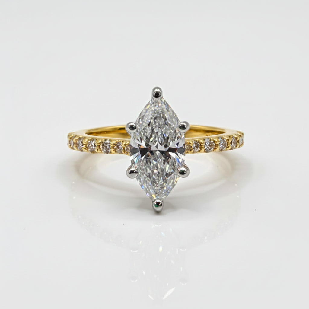 Marquise Diamond Engagement Ring | 1 Carat with Pavé Side Stones in 14k Two-Tone Gold