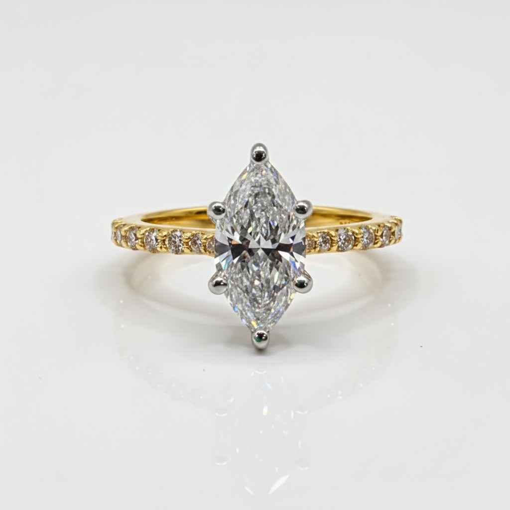 Marquise Diamond Engagement Ring | 1 Carat with Pavé Side Stones in 14k Two-Tone Gold
