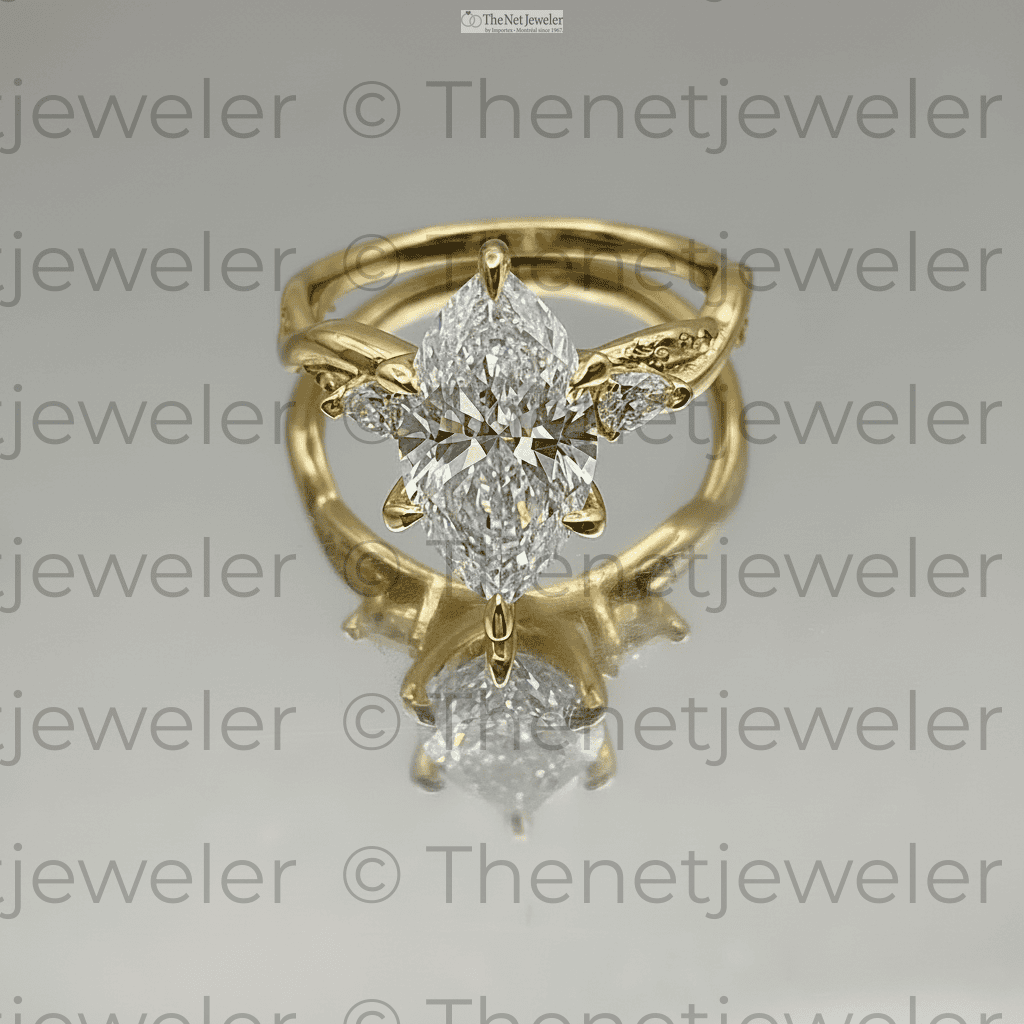 Marquise Lab Diamond Engagement Ring in 14K Yellow Gold