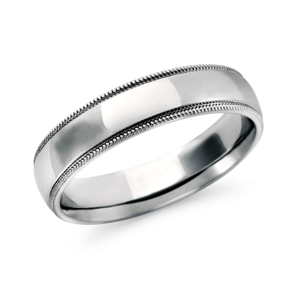Alliance Milgrain Comfort Fit en or blanc 14 carats, bande de 5 mm